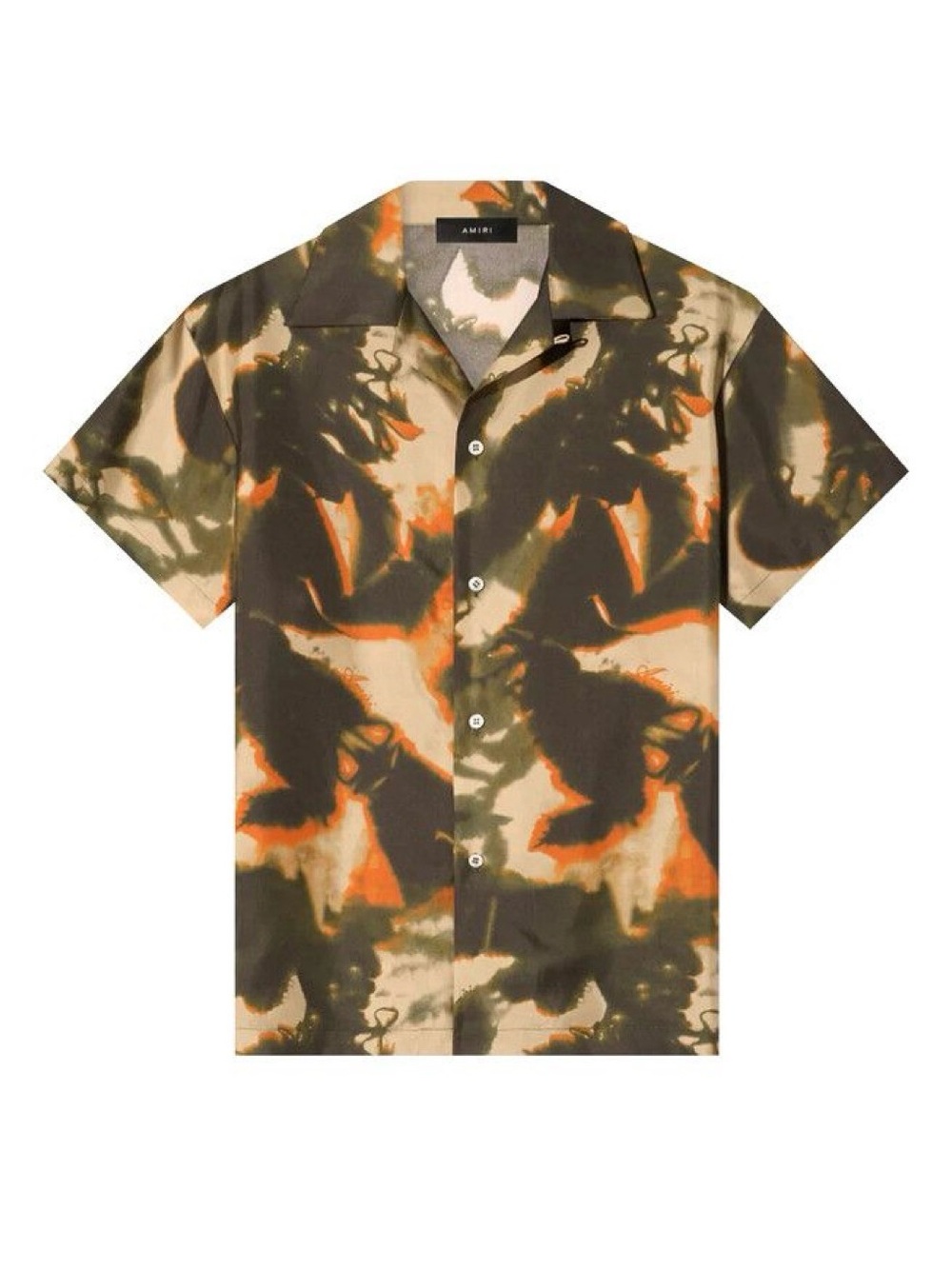 AMIRI Orange Black Cream Tie-Dye Camp Shirt